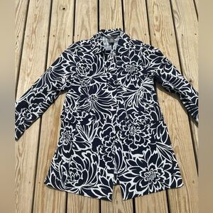 George ME/Mark Eisen Floral Flower White and‎ Blue Blazer Pocket Jacket Large